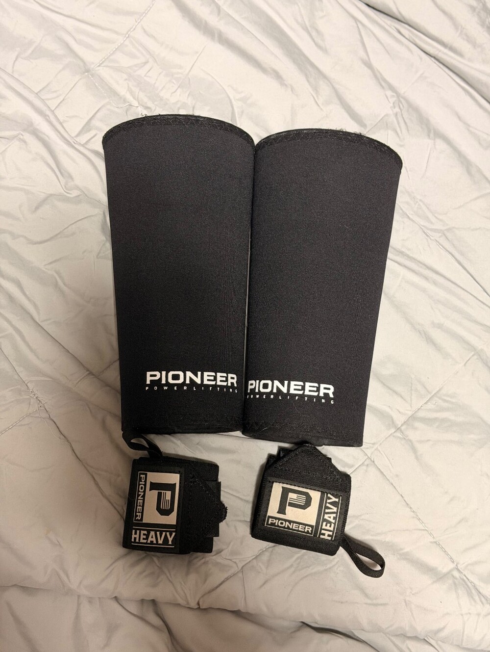 PIONEER Black Heavy Wrist Wraps and Knee Sleeves Set
